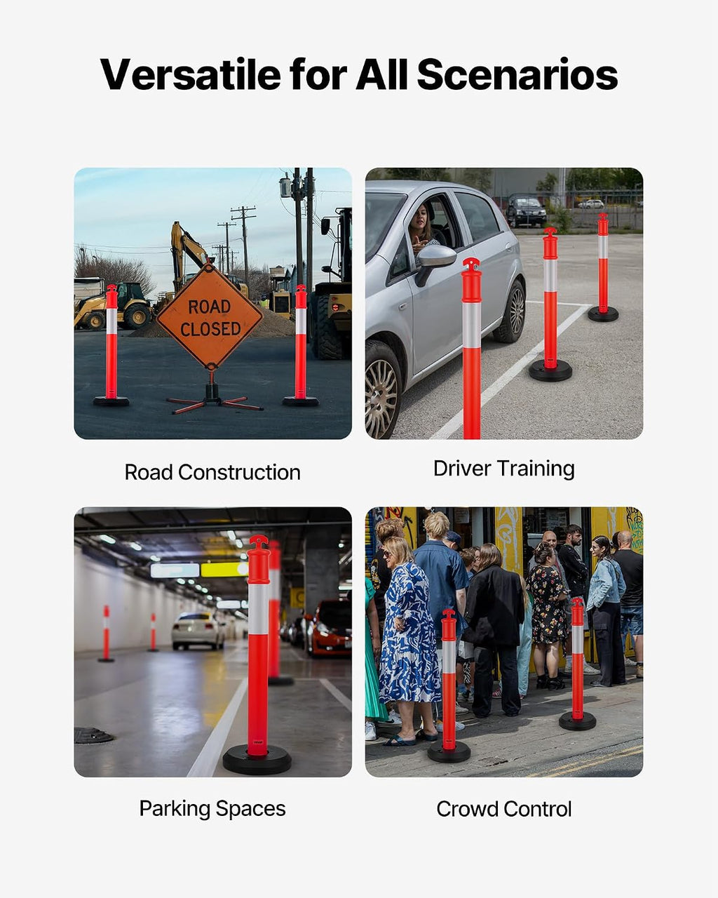 2 Pack Traffic Delineator Posts, 45 inches Traffic Safety Cones with Fillable Base and Reflective Strips, Heavy Duty