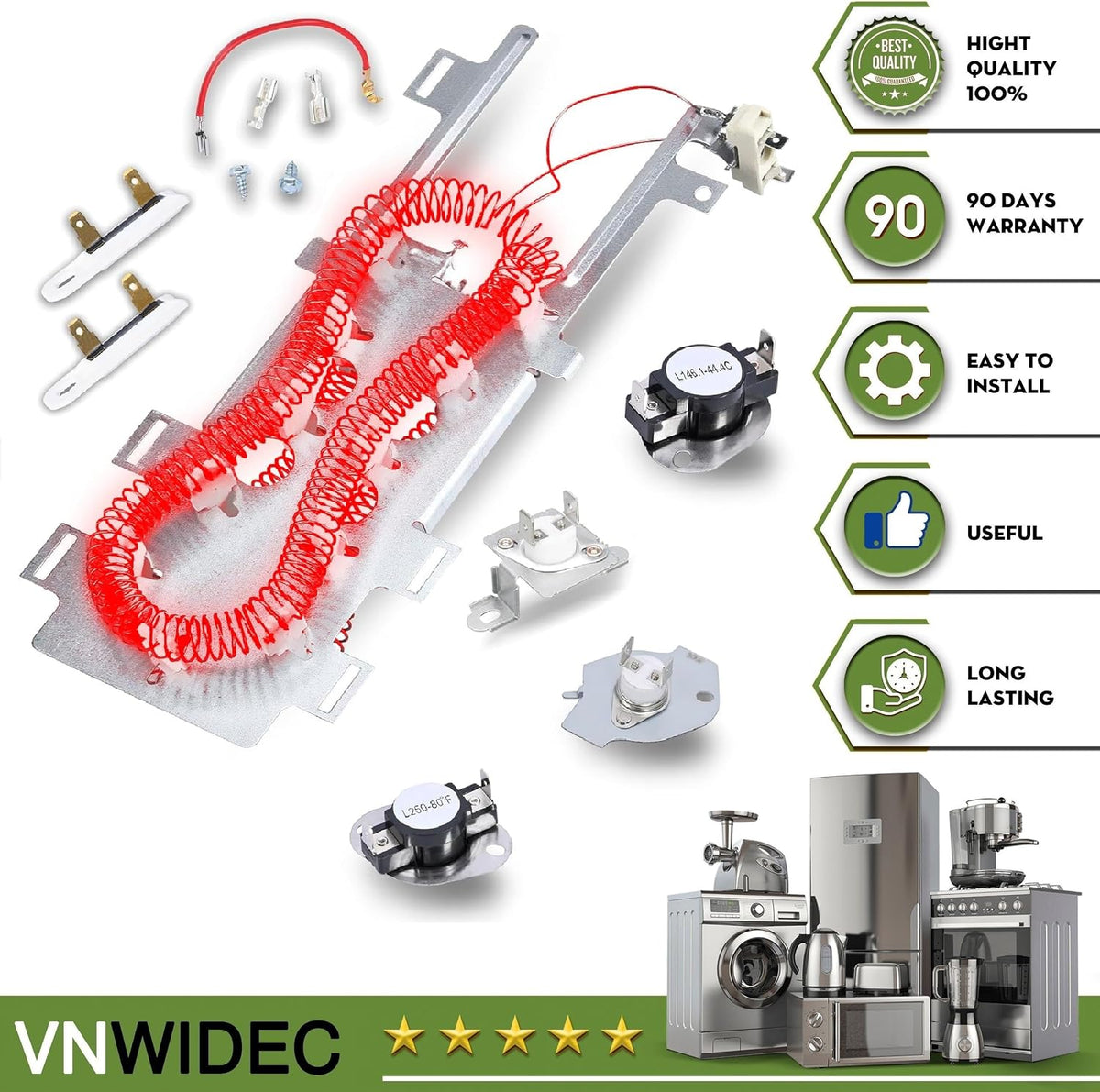 Dryer Heating Element Kit for Whirlpool WED9550WR0 WED95HEDW1 YWED75HEFW0