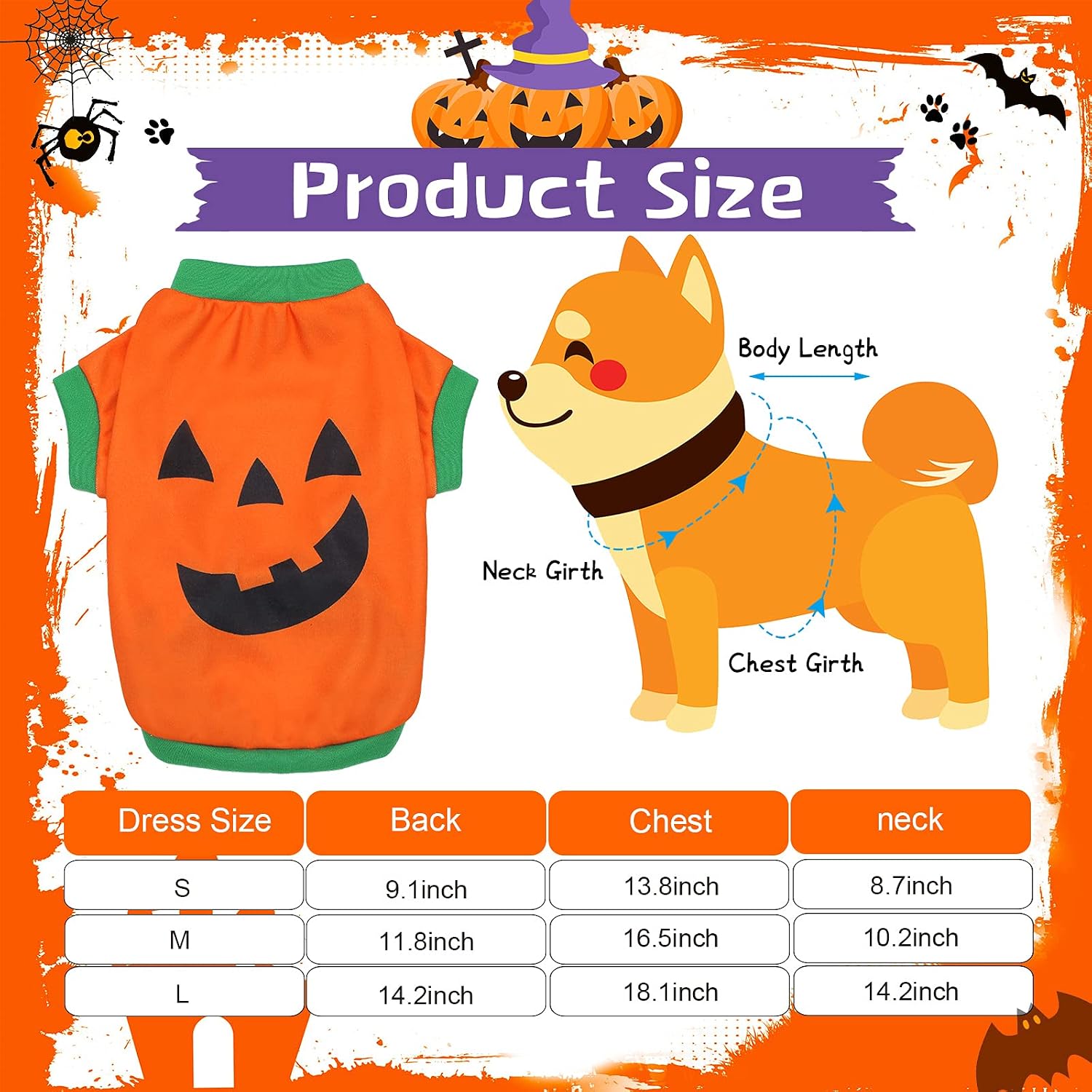 5 Pcs Halloween Dog Shirt & Clothes - Pumpkin Ghosts Skeletons Pet Costume - Funny Scary Dog Apparel - Party Cosplay