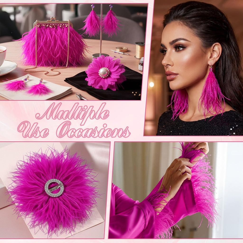 10 Yards Ostrich Feathers Trims 3-4 Inch Feathers Fringe, Hot Pink