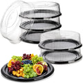 6 Pack 16 inch Plastic Serving Tray with Clear Lid, Heavy Duty Round Large Appetizer Serving Trays Catering Tray