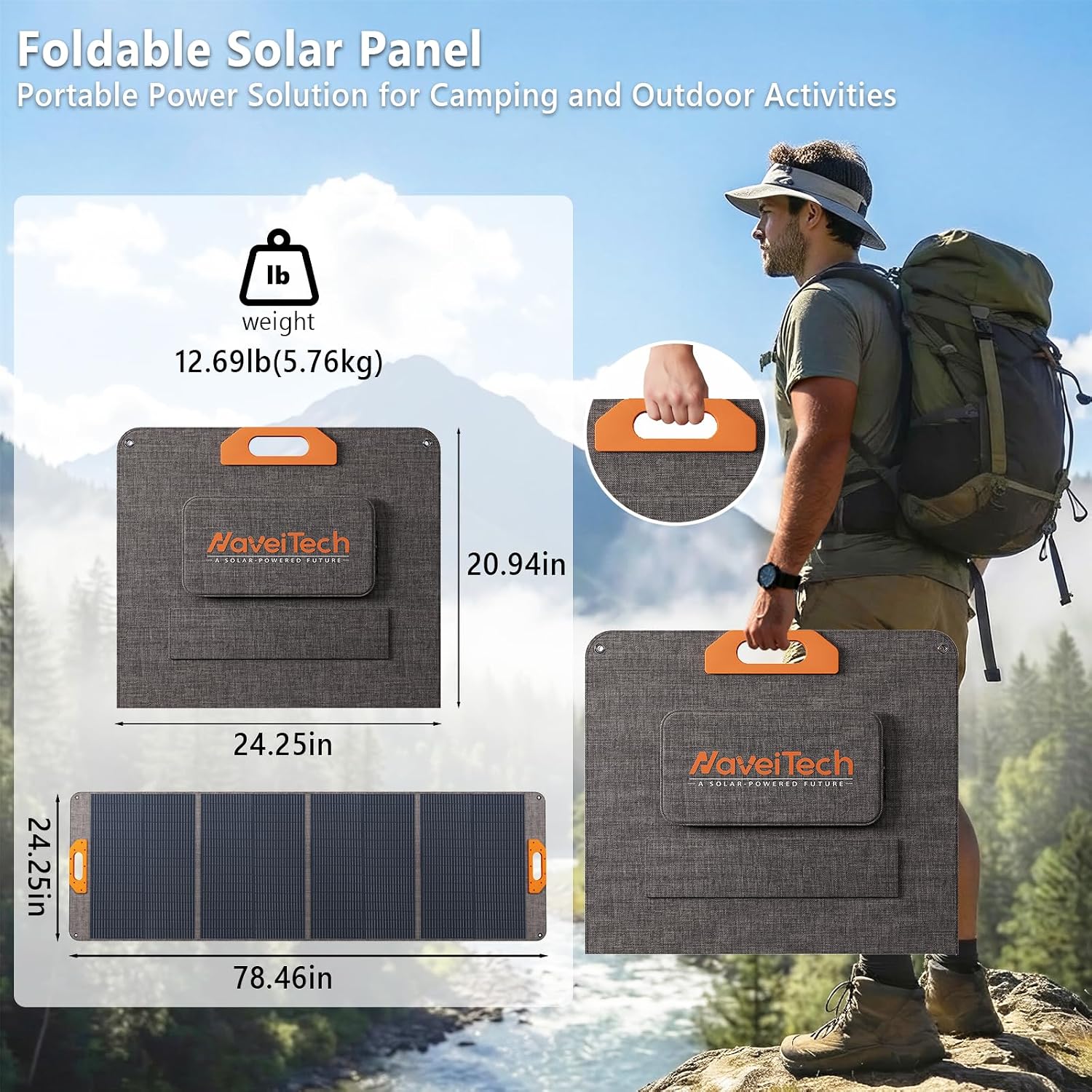 200W Portable Solar Panel, 25% High Efficiency Foldable Solar Panel Charger for Power Station, for Power Station