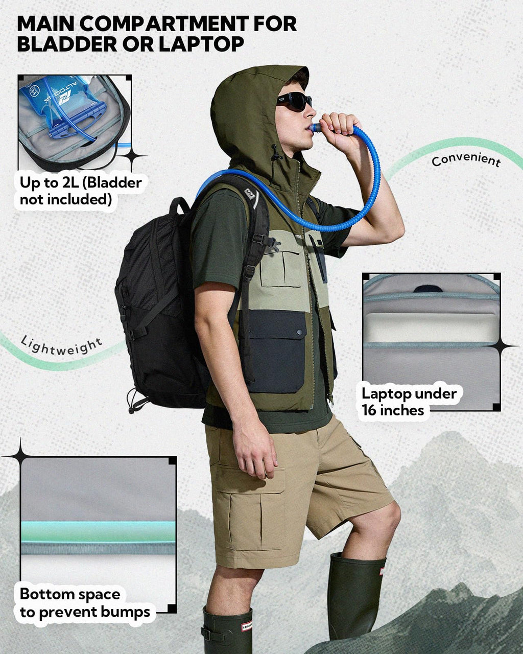 Hiking Backpack 20L, Lightweight Outdoor Daypack Water Resistant