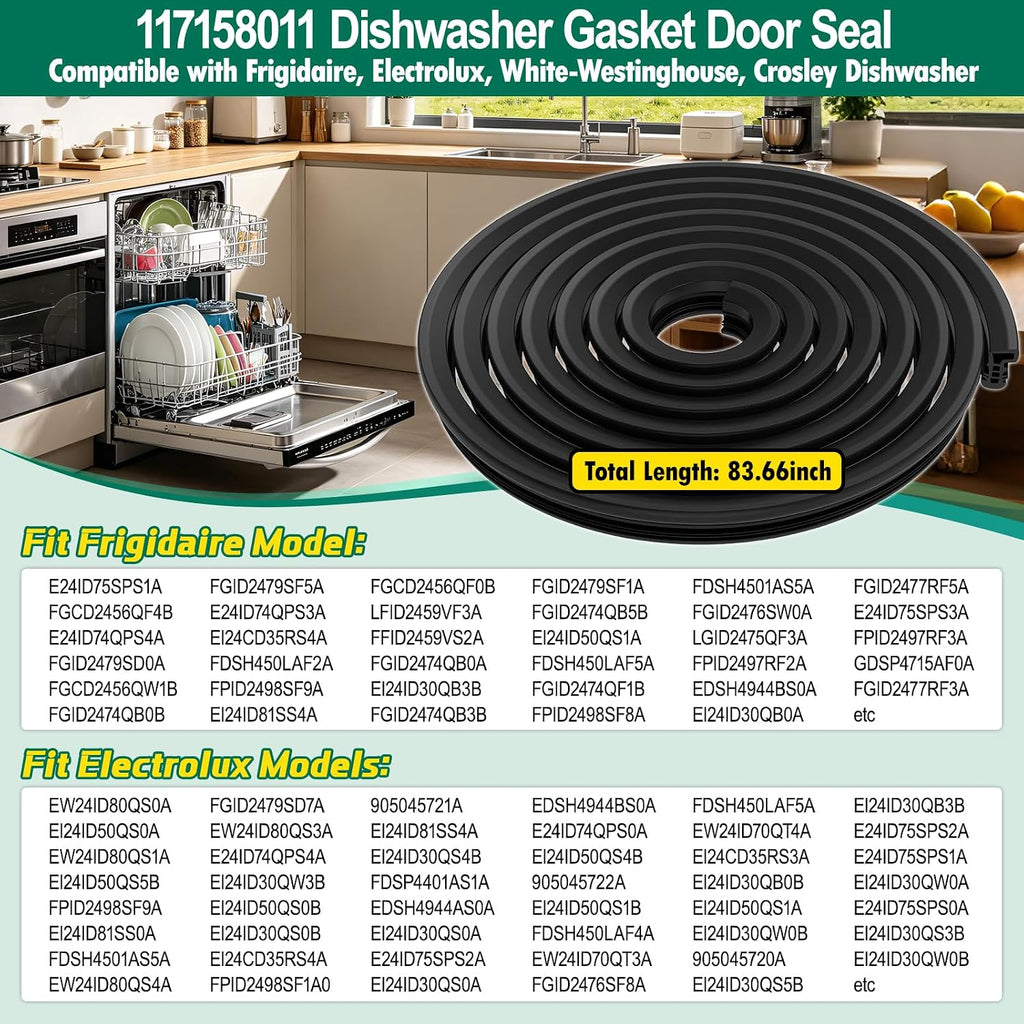 Upgraded 117158011 Dishwasher Tub Gasket Door Seal Replacement Compatible with Frigidaire, Electrolux Dishwasher Door Gasket Seal 3276230 AP5805516 EAP9492299 PS9492299 Dishwasher Tub Seal