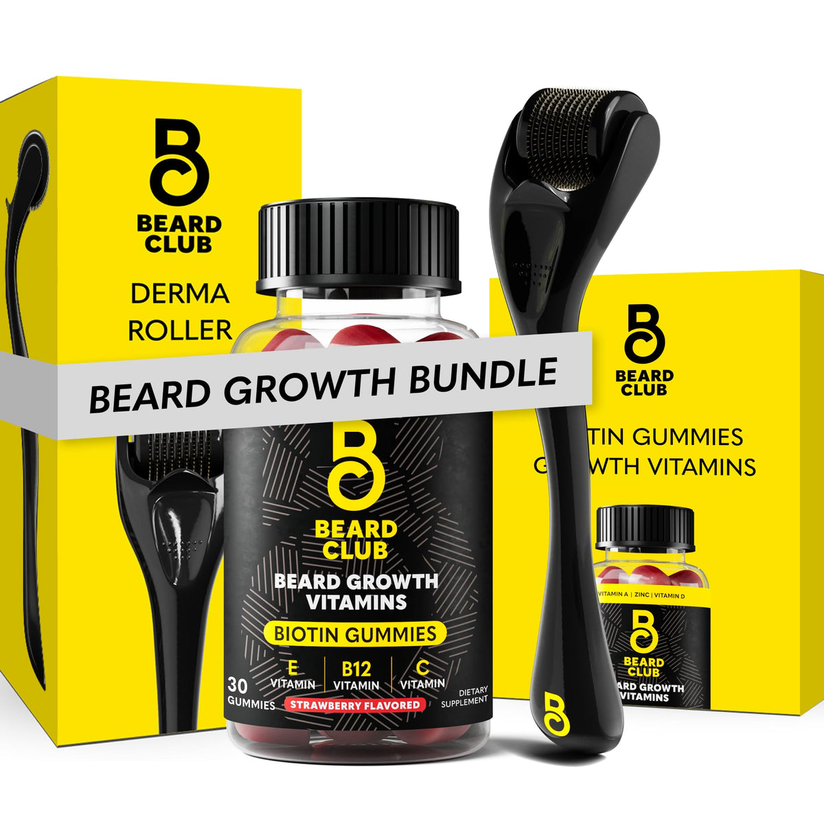 Derma Roller and Beard Growth Gummies Bundle - Mens Grooming Kit with 540 Titanium Microneedle Face Roller 0.25 mm