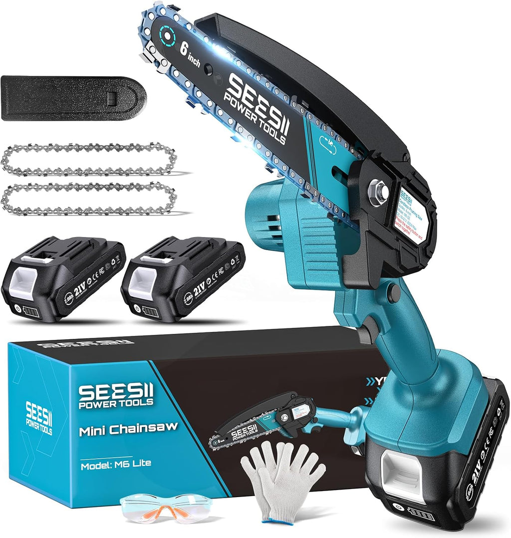 Mini Chainsaw, 6-inch Mini Chainsaw Cordless, Handheld Electric Power Chain Saw with 2 Batteries