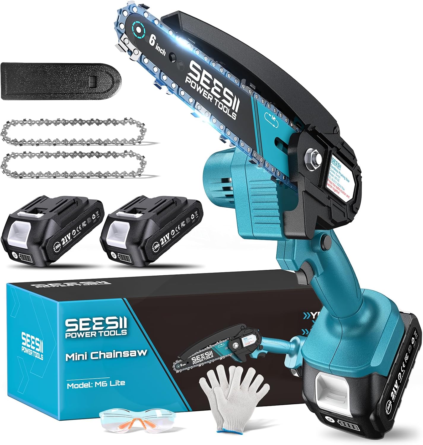 Mini Chainsaw, 6-inch Mini Chainsaw Cordless, Handheld Electric Power Chain Saw with 2 Batteries