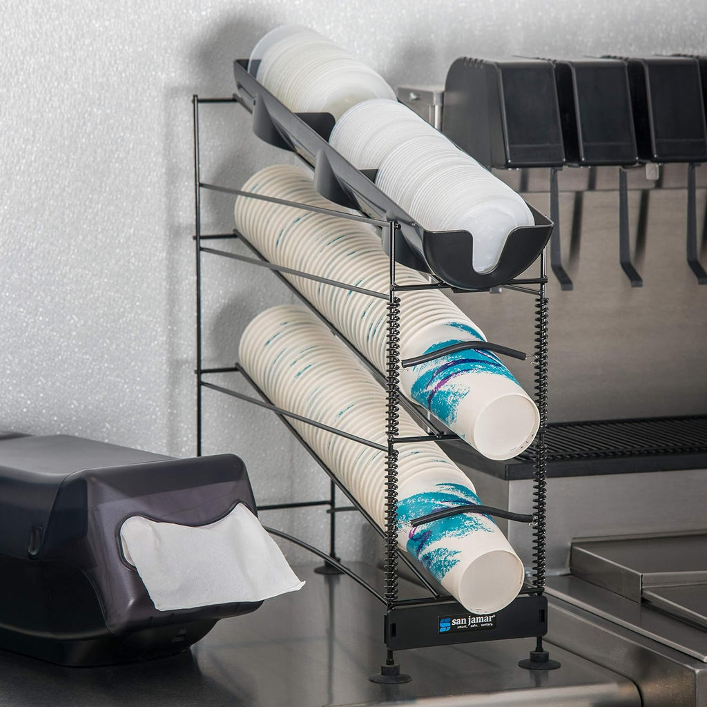 4-Tier Three-Cup Dispenser Rack, 8-44 oz, Adjustable Coils