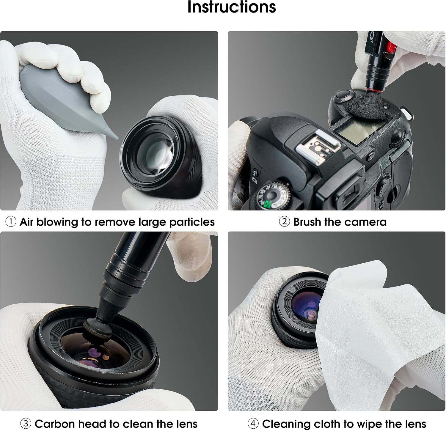 4-in-1 Camera Cleaning Kit for Canon, Nikon, Sony DSLR Cameras | Air Blower, Dual-Head Lens Brush Pen, Microfiber