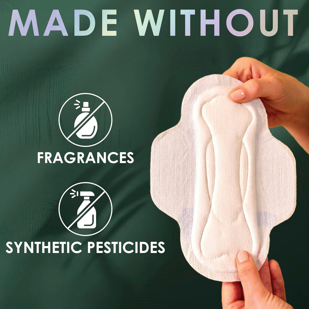 L. Ultra Thin Pads for Women, Organic Cotton Top Layer, Super Absorbency, Menstrual Pads with Wings, Made Without