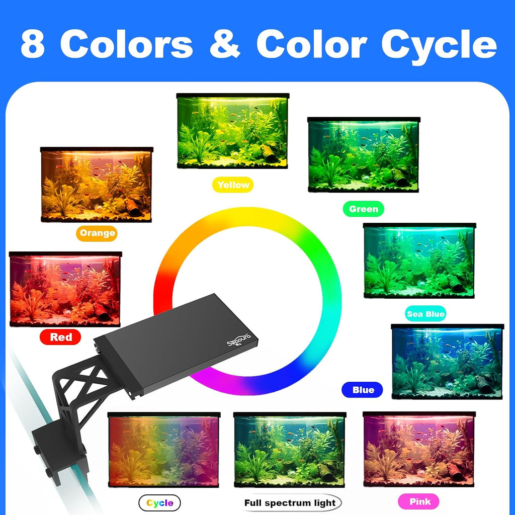Clip On Aquarium Light for Plants-24/7 Fish Tank Light, 7-12 Inch | Led Aquarium Plant Light with Timer, Full