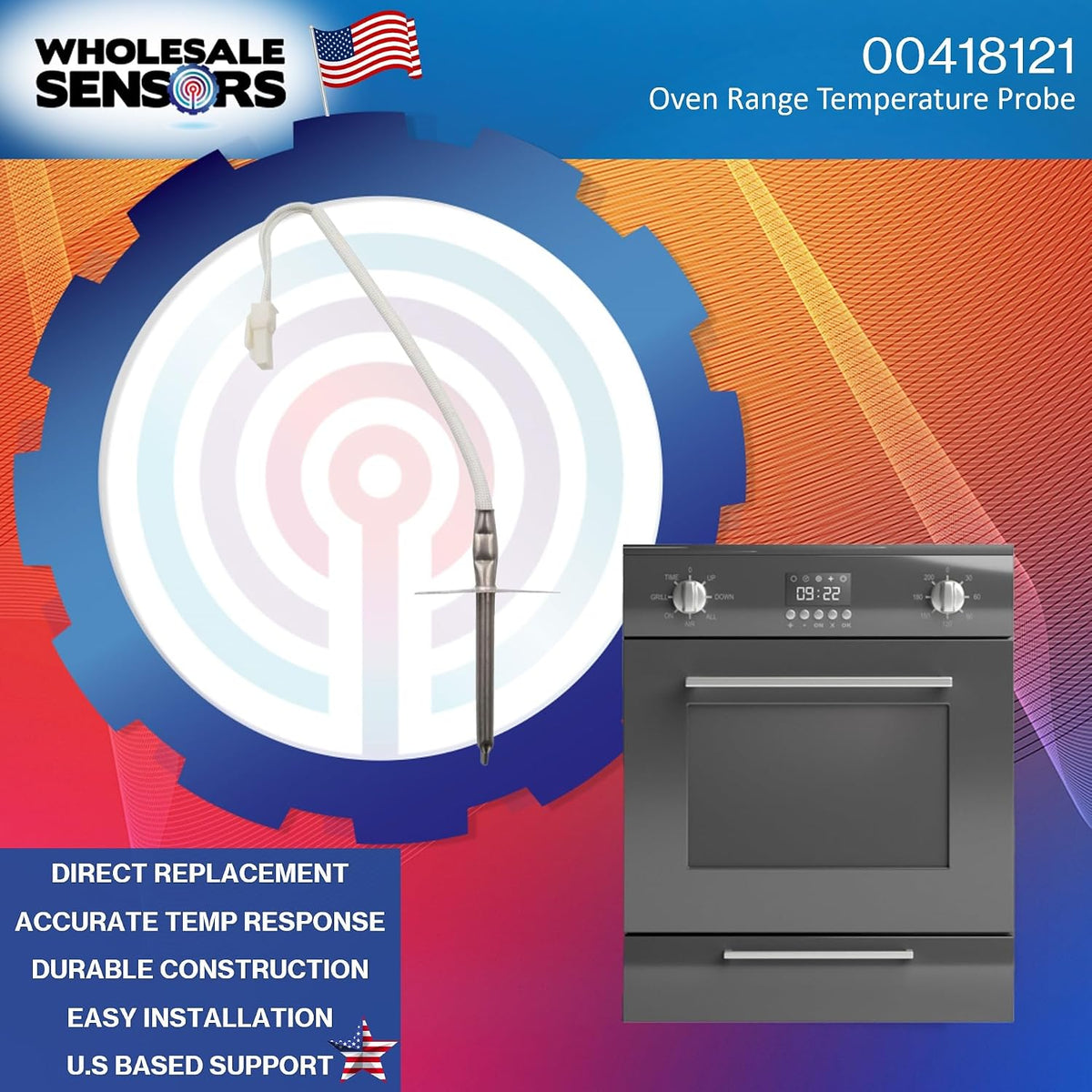 Replacement Bosch 00418121 Gas Range Oven Temperature Sensor 12 Month Warranty & USA Support