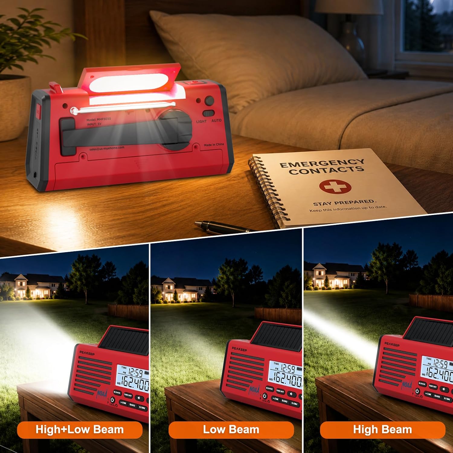 Emergency Radio NOAA Weather Alert Battery Solar Crank Powered | AM FM SW Portable Radio, Rechargeable Battery