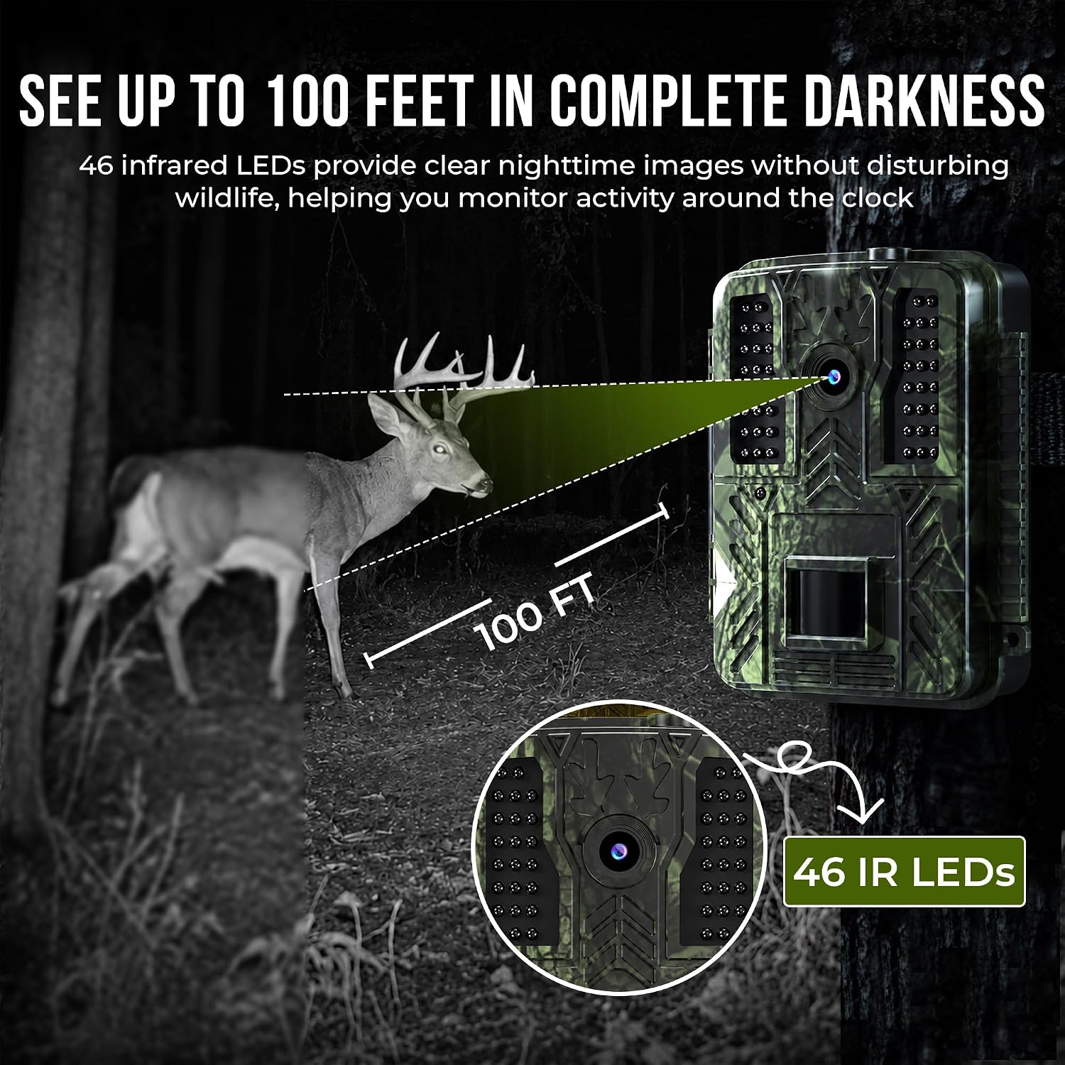 Trail Camera (Non-Cellular Non-WiFi) Up to 32MP Photos, 4K Video, 0.2–0.3s Trigger, 100ft No Glow Night Vision Motion