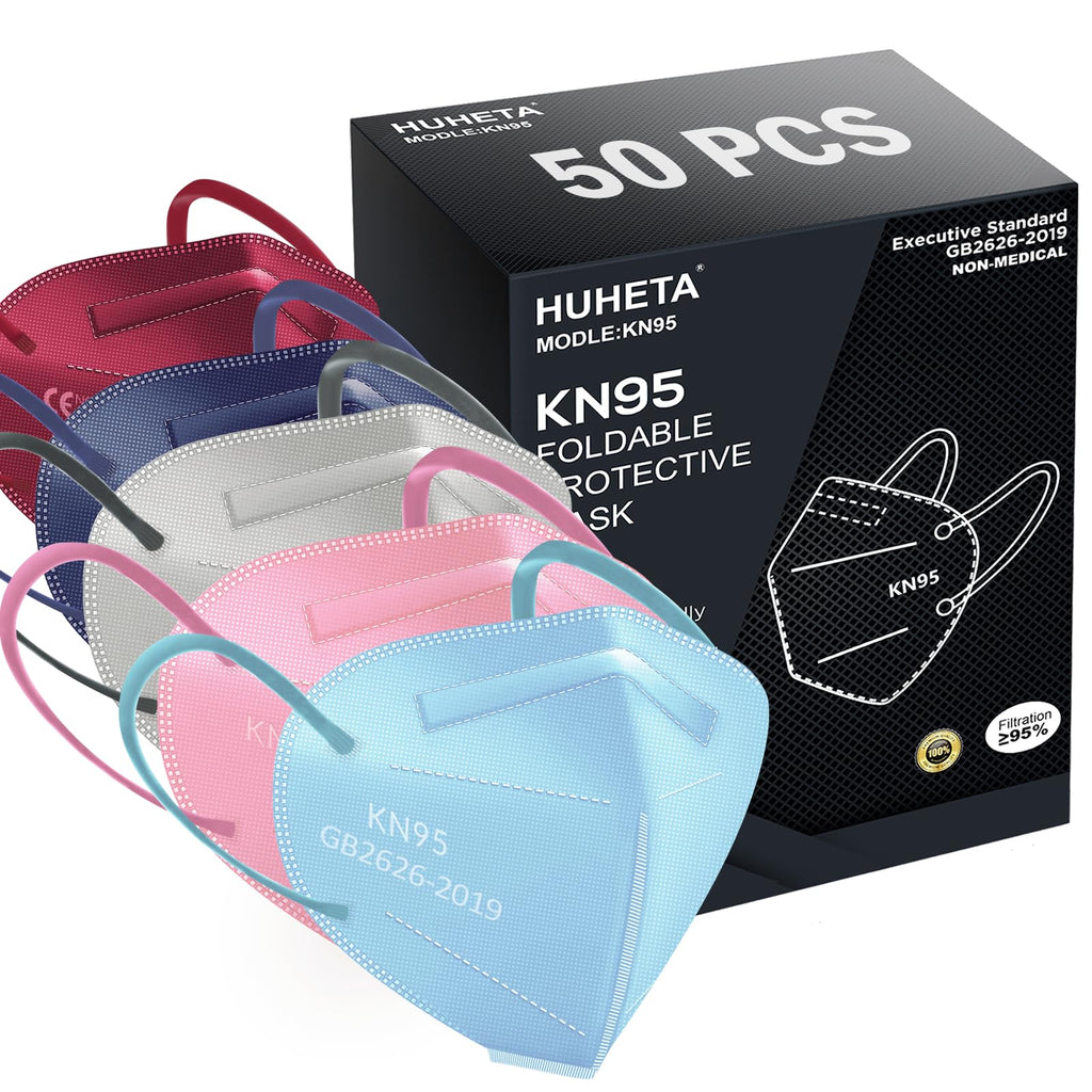 KN95 Face Mask,50 Pack 5-Ply Safety Masks for Adults,Multicolored