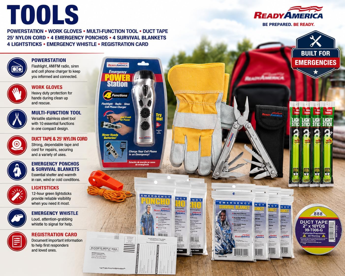 72 Hour Deluxe Emergency Kit, 4-Person 3-Day Backpack, First Aid Kit, Survival Blanket, Power Station, Emergency