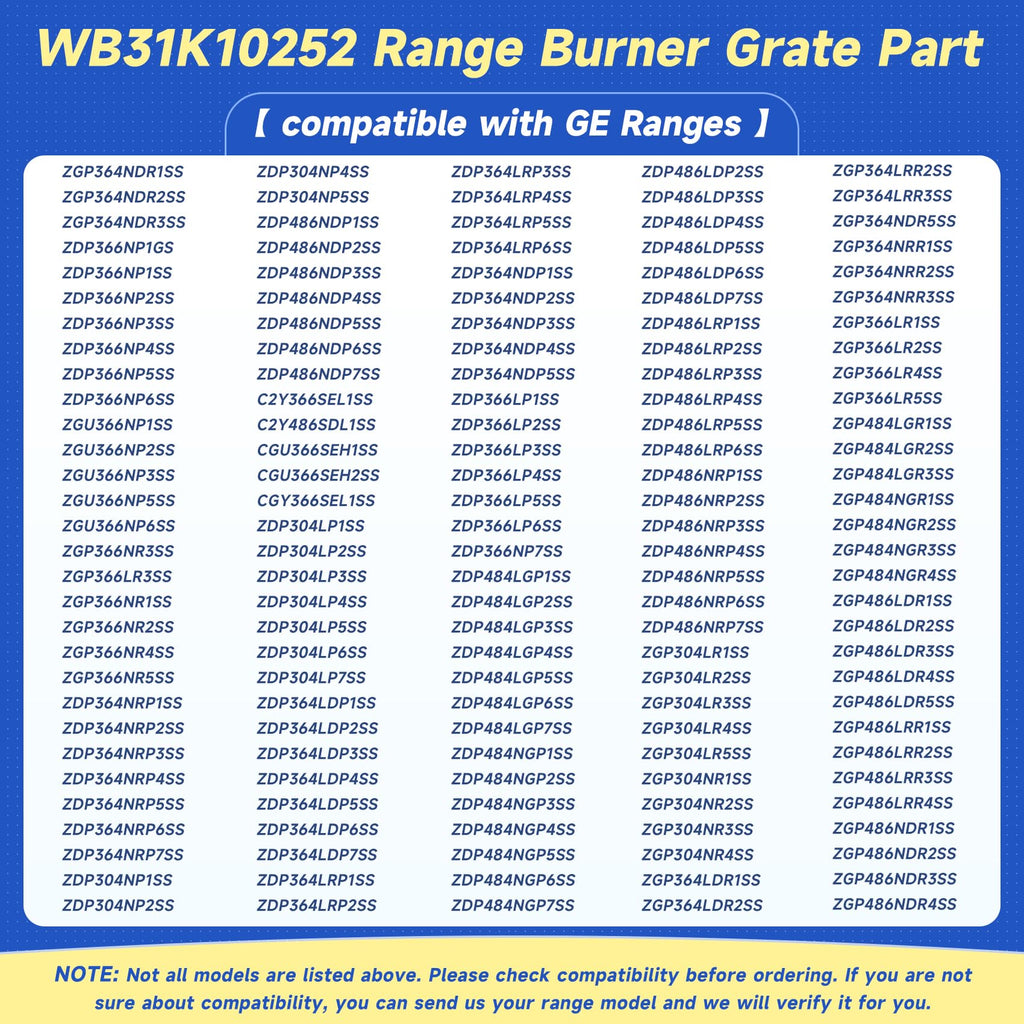 WB31K10252 Range Burner Grate Compatible with GE Range Grate Replacement