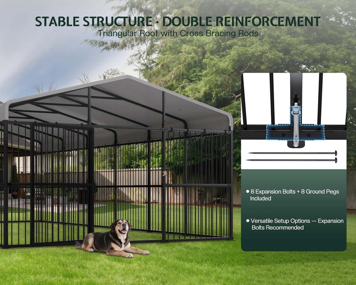 10X16X6.4 FT Outdoor Dog Kennel, 2 Doors, Waterproof Roof