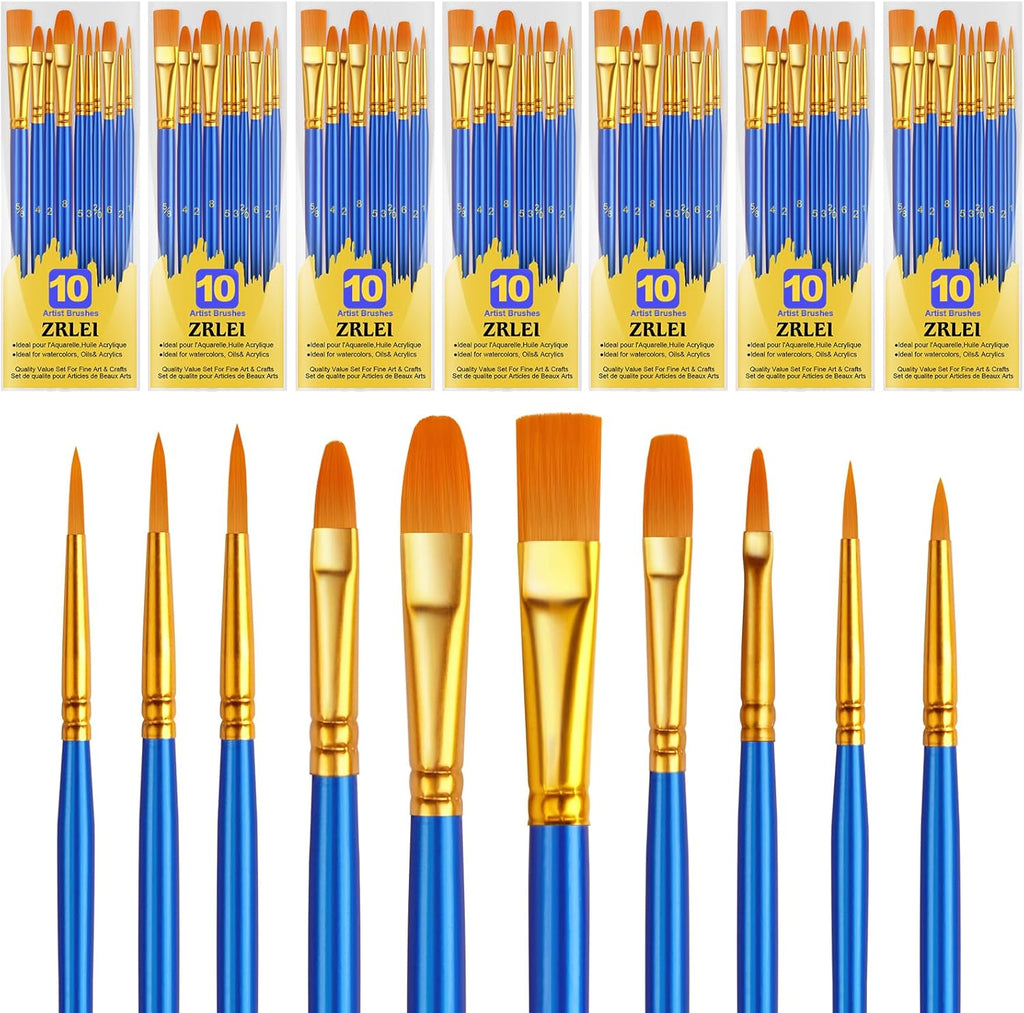 Paint Brushes Set, 70Pcs Round Pointed Tip Artist Paintbrushes for Acrylic Painting Oil Watercolor Canvas Boards Rock