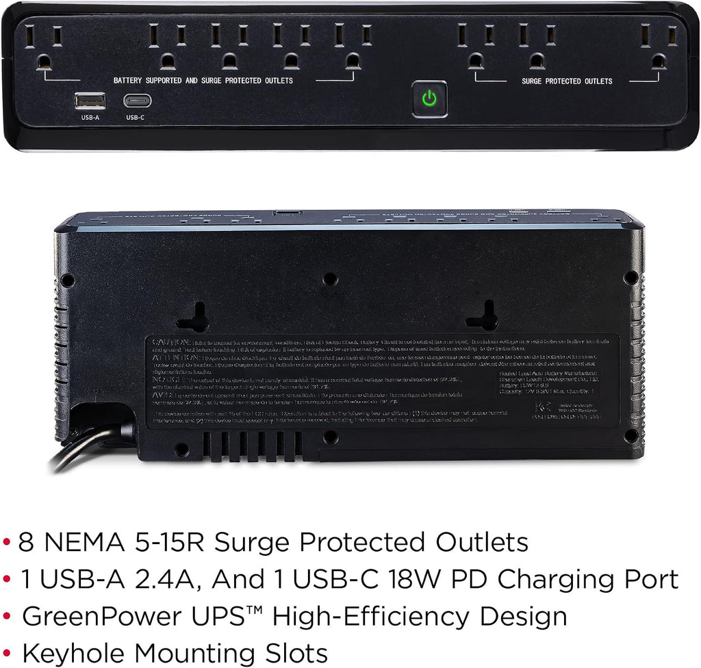 SL950U Standby UPS Battery Backup and Surge Protector | 950VA/510W, 8 Outlets, USB Charge Ports, Slim Profile, UL