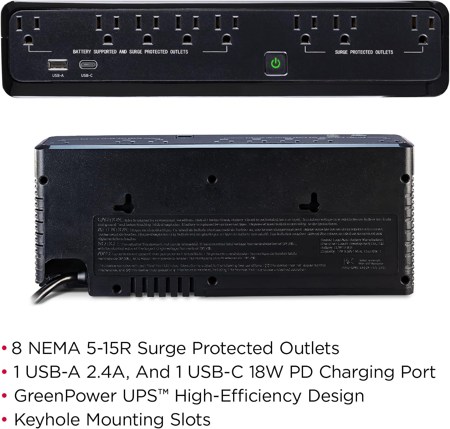 SL950U Standby UPS Battery Backup and Surge Protector | 950VA/510W, 8 Outlets, USB Charge Ports, Slim Profile, UL