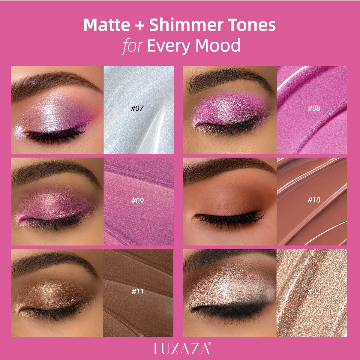 6PCS Neutral Liquid Eyeshadow Pink Brown Eye Shadow Set Matte Shimmer Glitter Long Lasting Waterproof Eyeliner