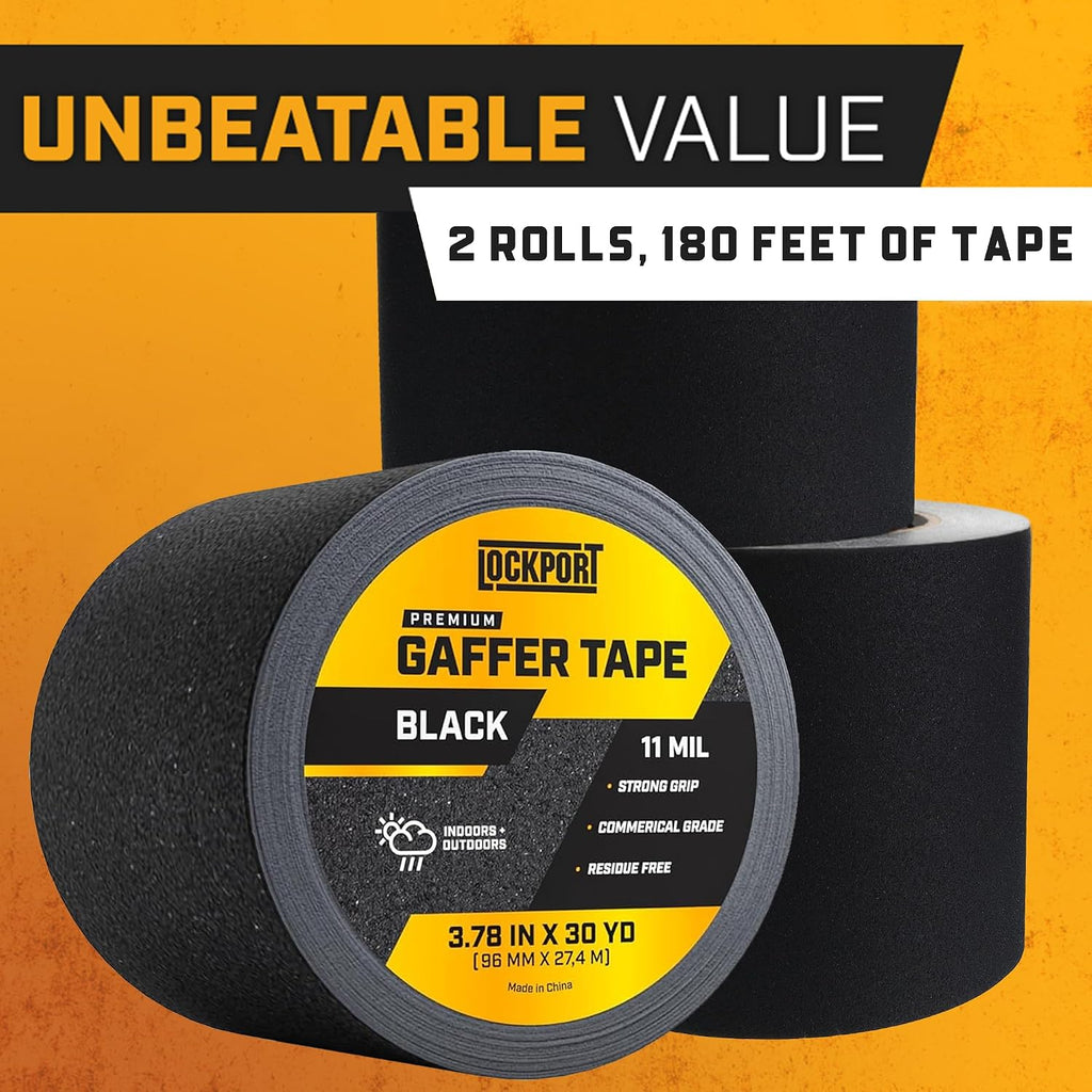 Black Gaffers Tape 4 Inch x 30 Yards - 2 Pack Pro Matte Gaff Tape