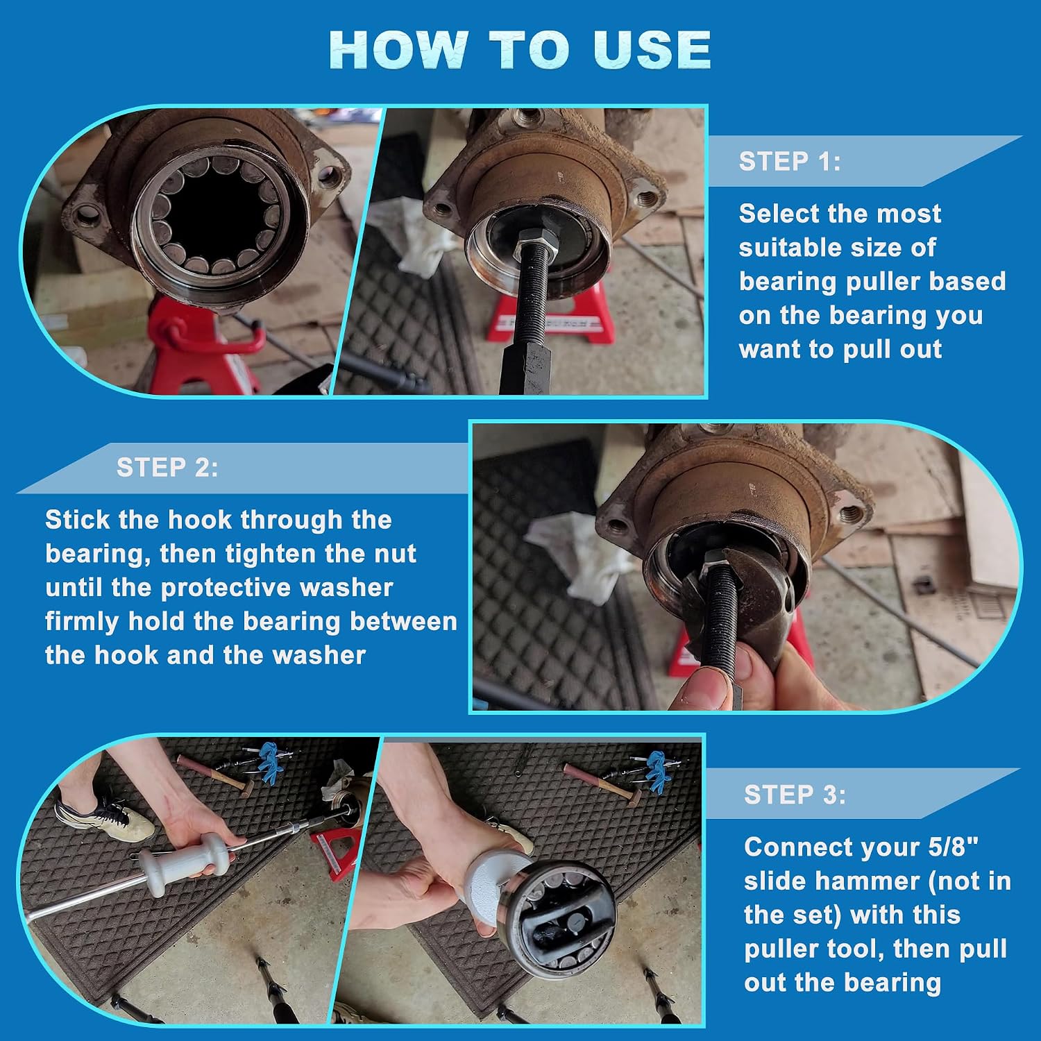 Rear Axle Bearing Puller Tool Set, 3PCS Axle Bearing Puller Extractor, Rear Axle Bearing Removal Tool Kit, Puller