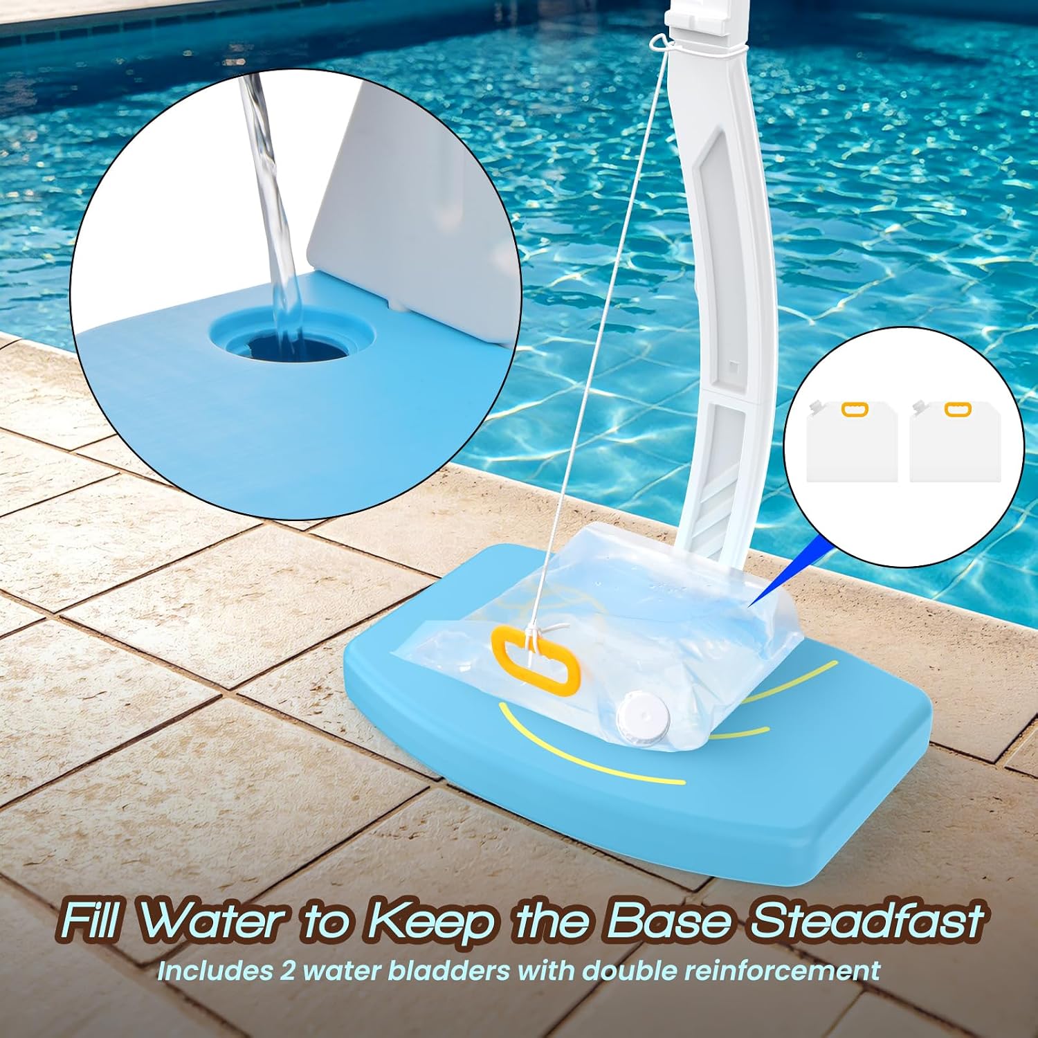 Pool Basketball Hoop and Volleyball Net Combo Set, with Stainless Steel Frame, 8 Lighting Modes, Dual-Mode Summer