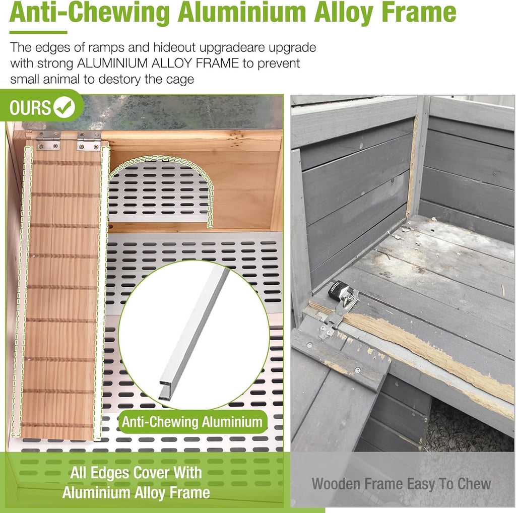 Guinea Pig Cages with Anti Chewing Sturdy Plastic Floor and Cool Zinc Plate, Indoor Rabbit Hutch with Hideout and