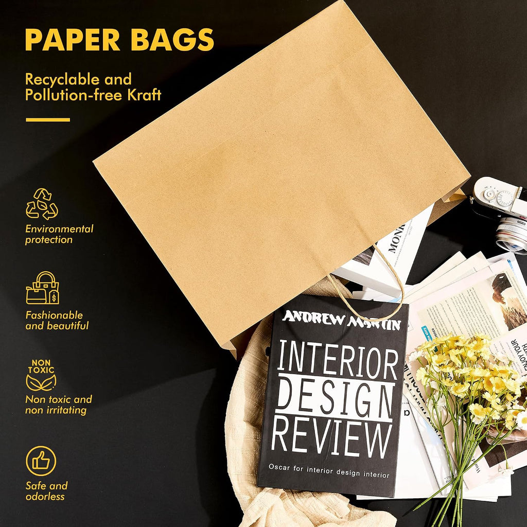 Extra Large Brown Gift Paper Bags 100 Pack 16x6x12 in with Handles