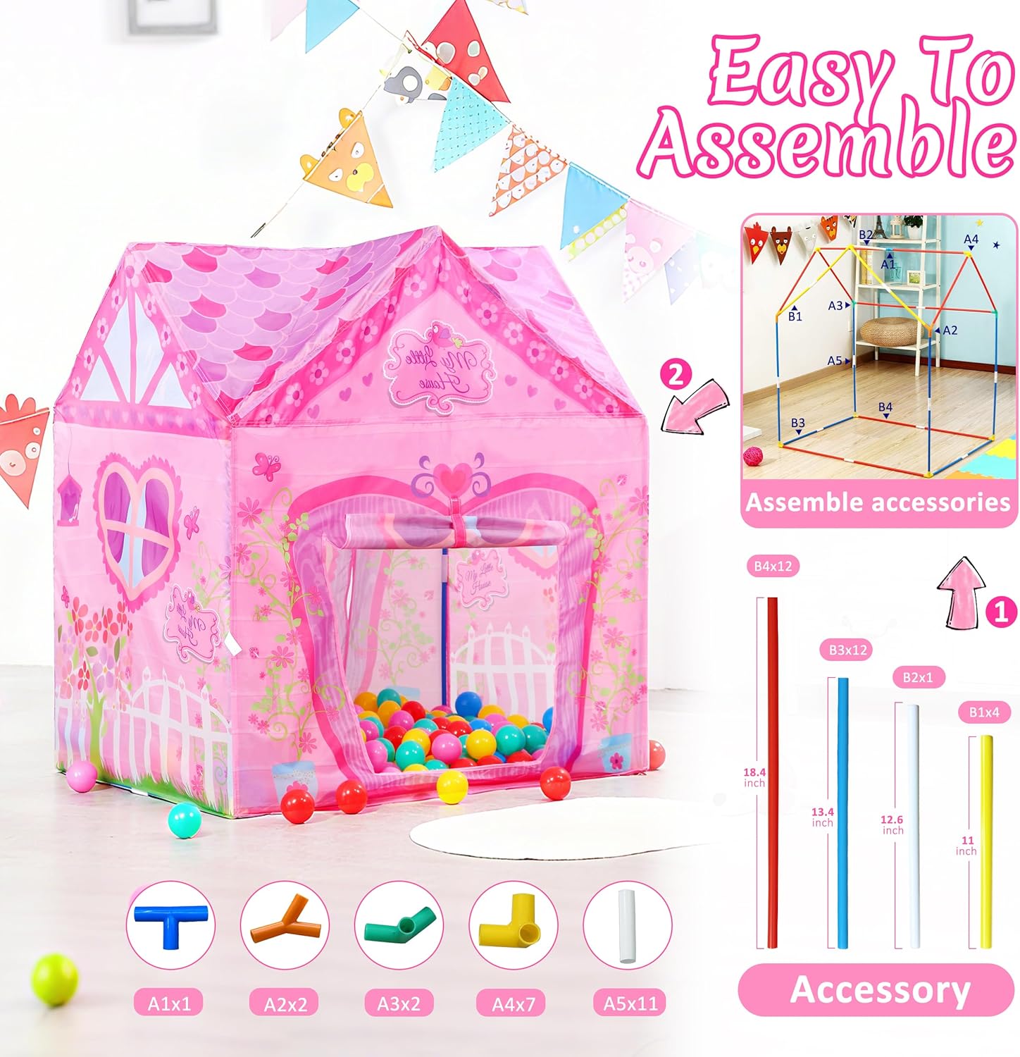 Kids Princess Castle Tent for 2-3 Kids Indoor/Outdoor Playhouse for Toddlers Polyvinyl Chloride PVC 1 pcs Foldable