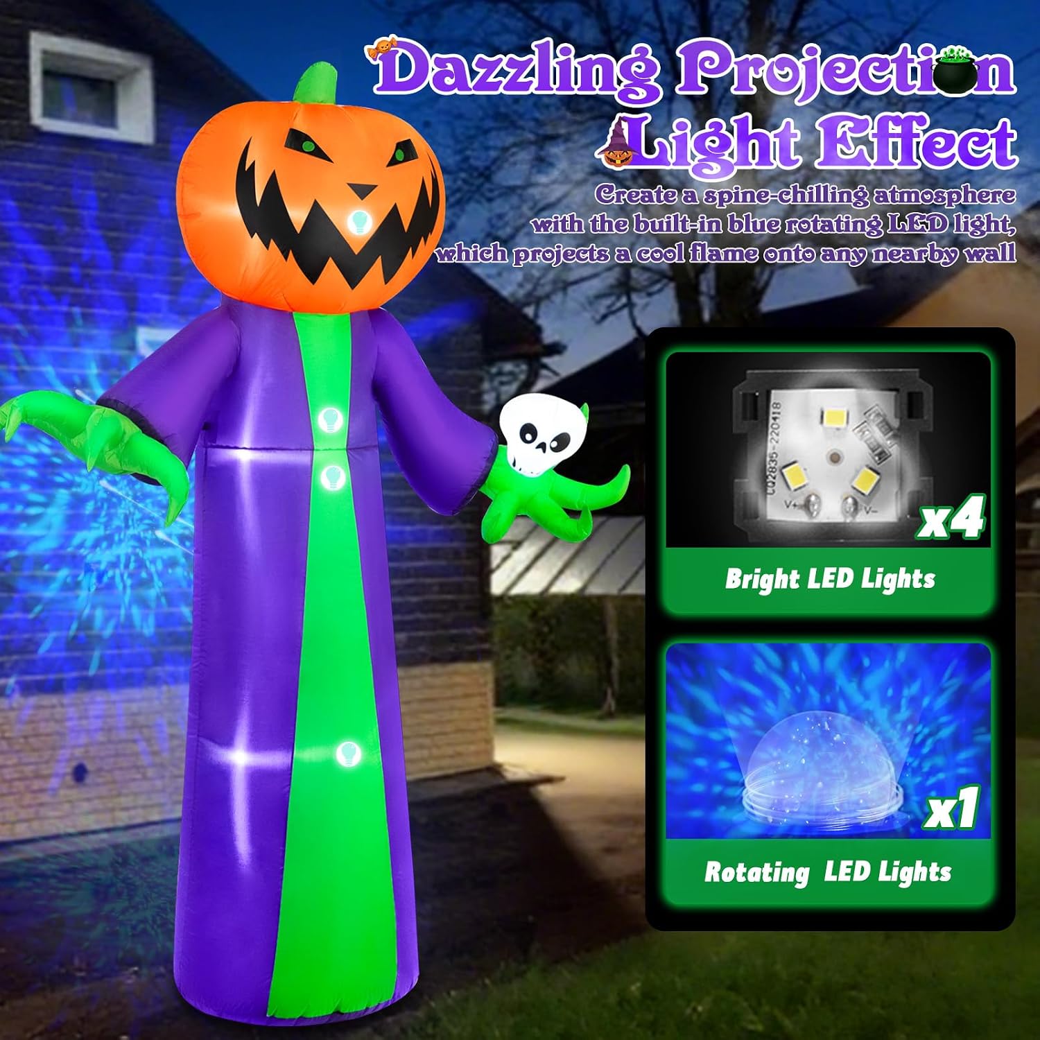 8FT Halloween Inflatables Outdoor Decorations, Inflatable Pumpkin Reaper Halloween Decorations Holds Skull Blow Up