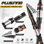 PLUSINNO Fishing Rod and Reel Combos, Toray 24-Ton Carbon Matrix Telescopic Fishing Rod, 12 +1 Shielded Bearings Stainless Steel BB Spinning Reel