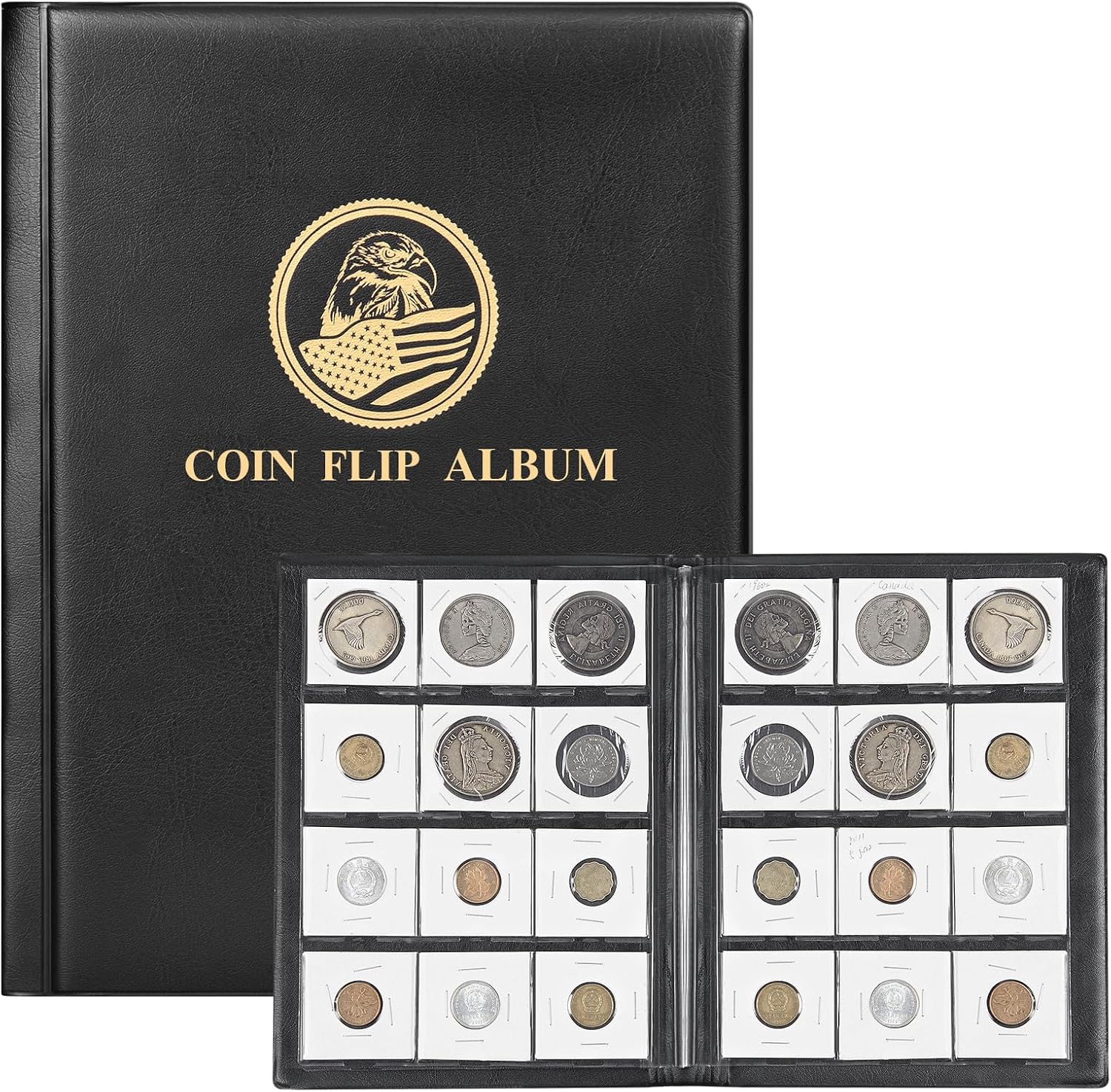 Coin Flips 2x2 Holder Album, 120 Pockets Cardboard Storage Book | Coin Collection Supplies for Collectors