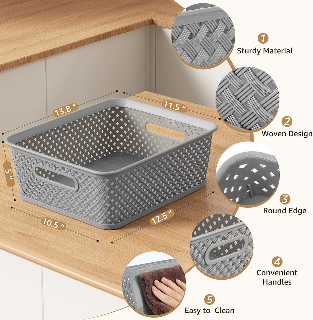 Organization and Storage 3 Packs, Plastic Bins Organizer Bins, Woven Baskets for Storage, Plastic Baskets with