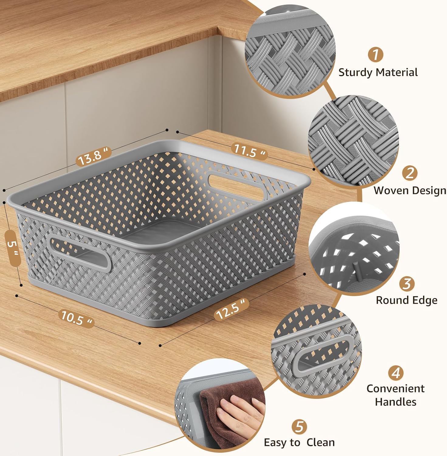 Organization and Storage 3 Packs, Plastic Bins Organizer Bins, Woven Baskets for Storage, Plastic Baskets with