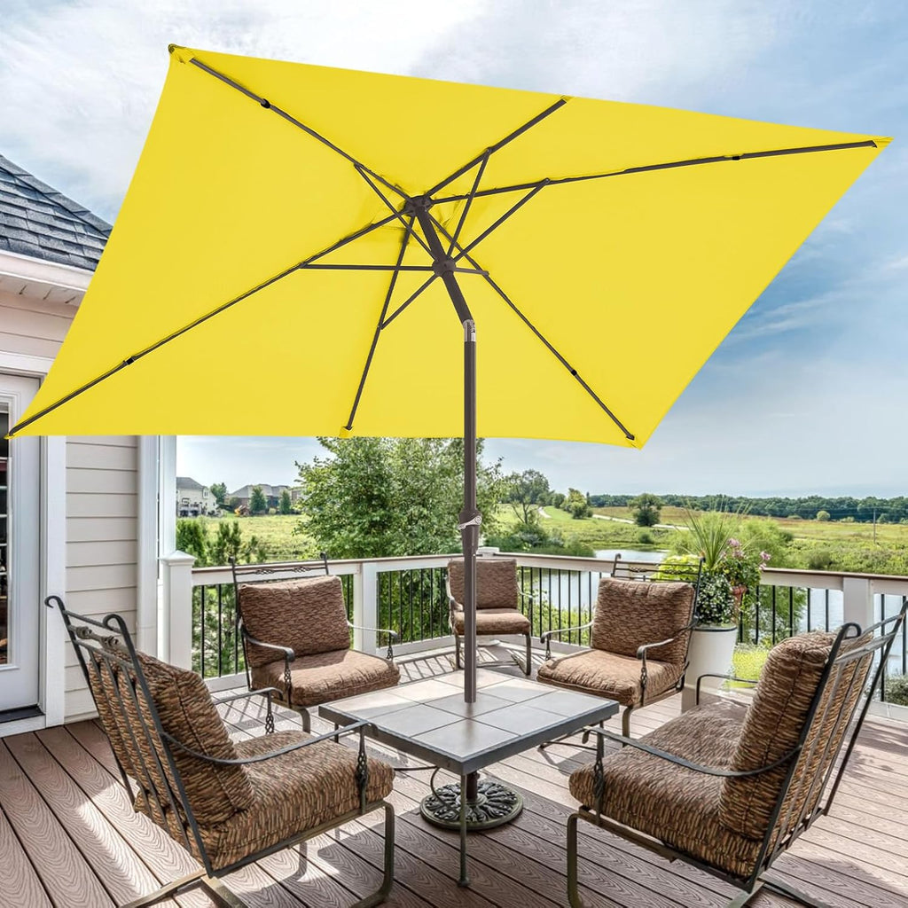 6.5x10 ft Rectangular Patio Umbrellas Outdoor Market Umbrella with Push Button Tilt and Crank, Rectangle Table