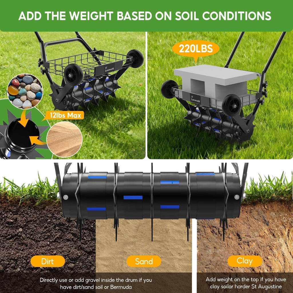 2-in-1 Rolling Lawn Aerator & Lawn Roller, Removable Gear Spikes for Easy Switch, Up to 100 lbs Capacity, Heavy Duty