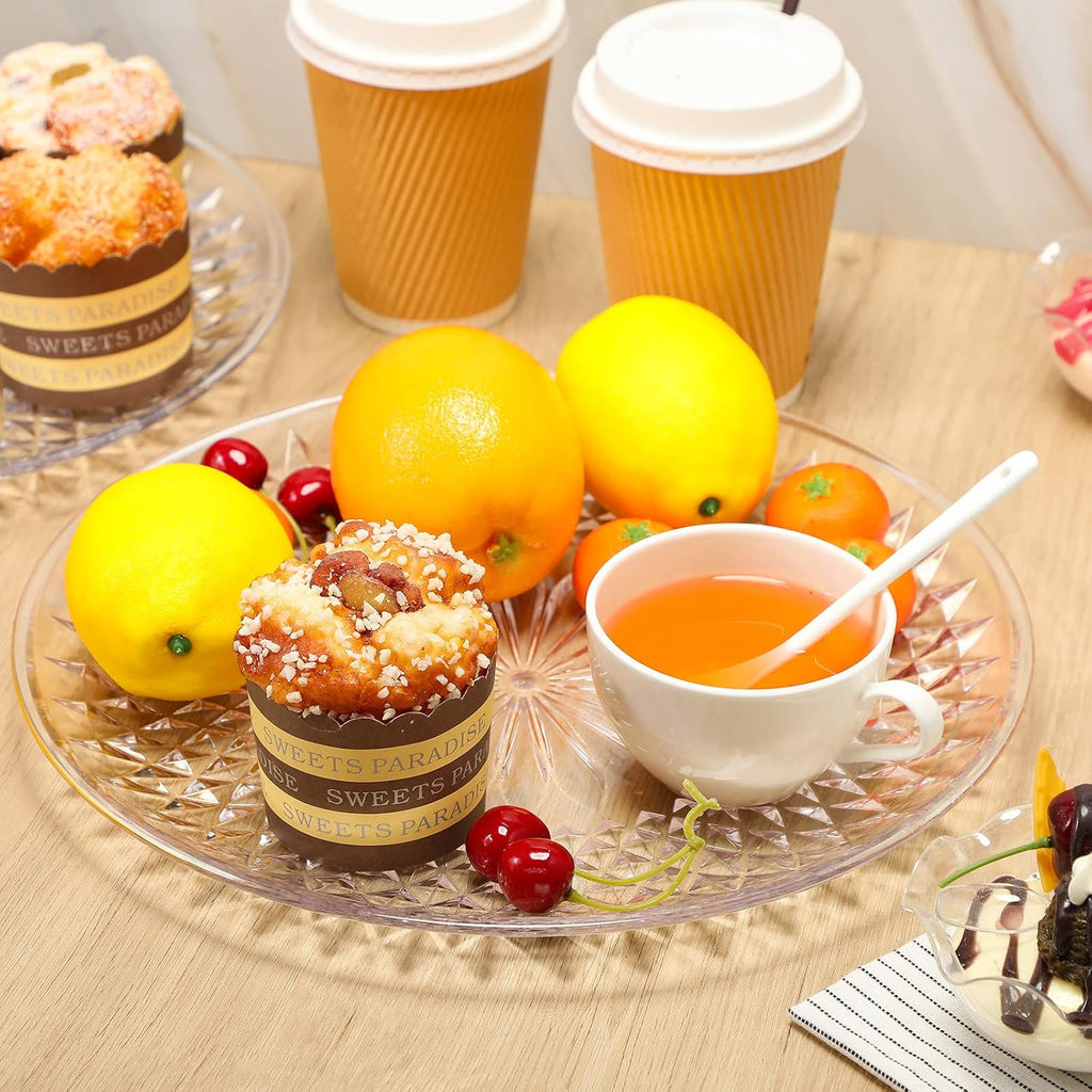 6 Pcs Round Plastic Serving Trays 14 Inch, Clear Party Platters