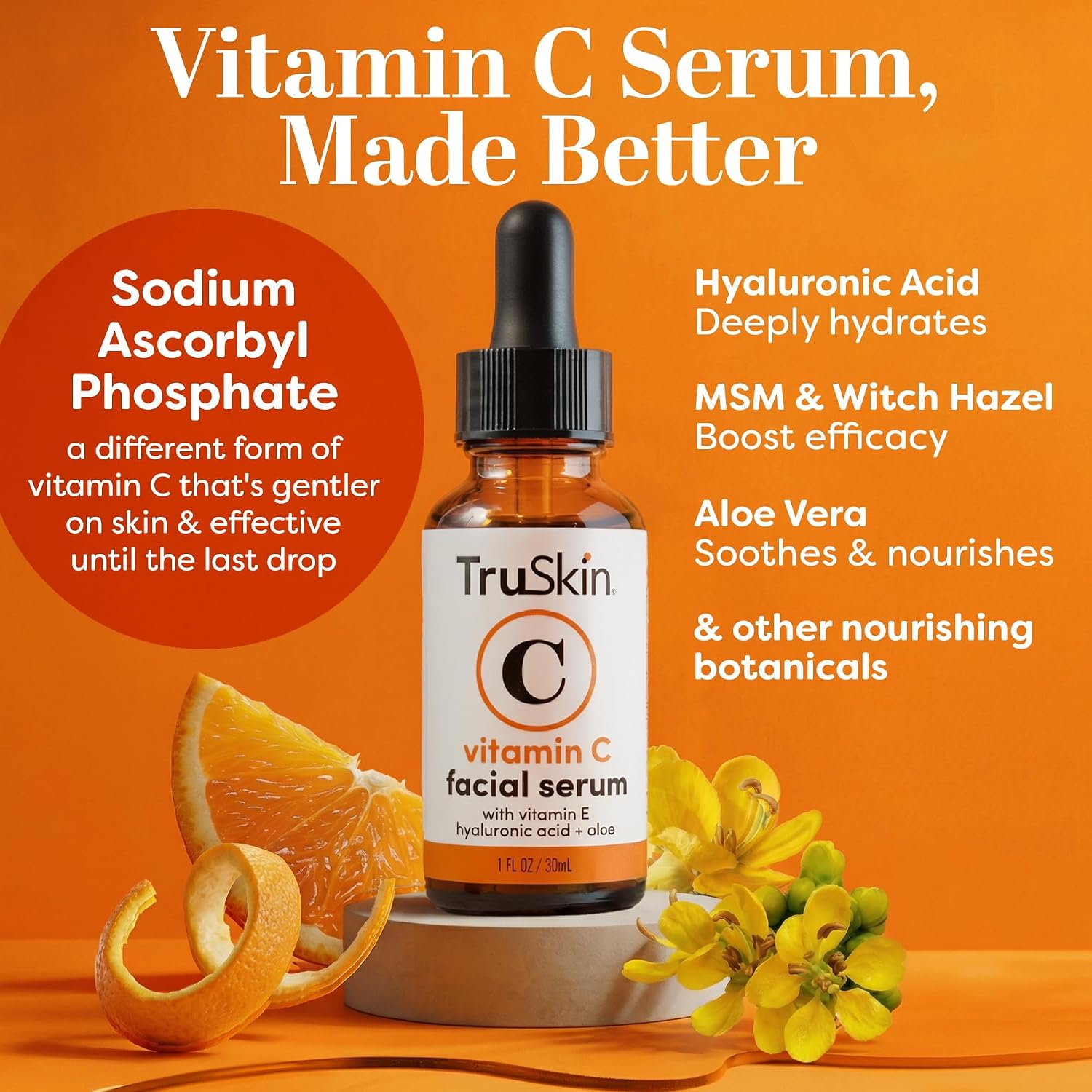 Brightening Vitamin C Serum for Face with Hyaluronic Acid, 1 fl oz | Anti aging face serum with Vitamin E to improve