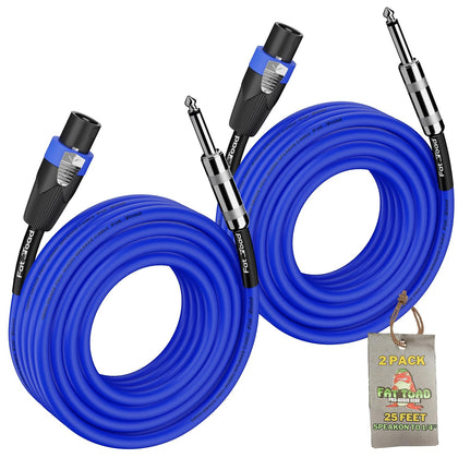 25ft Speakon to 1/4" Cables (Twist-LockPRO Series) 2-Pack – Blue 12 AWG Wire Audio Speaker DJ Cords for Stage, Studio