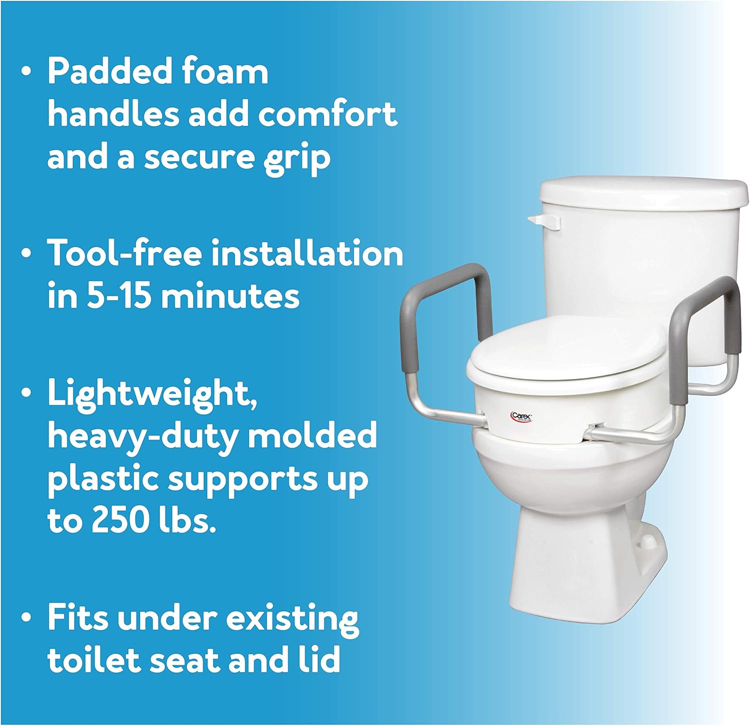 3.5 Inch Raised Toilet Seat with Arms, Round Toilet Seat Riser, 300 lbs Capacity, Elevating and Raising Seat for