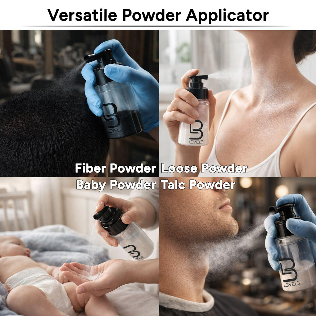 Level 3 Powder Spray Bottle for Easy Talc Application, Barber Use