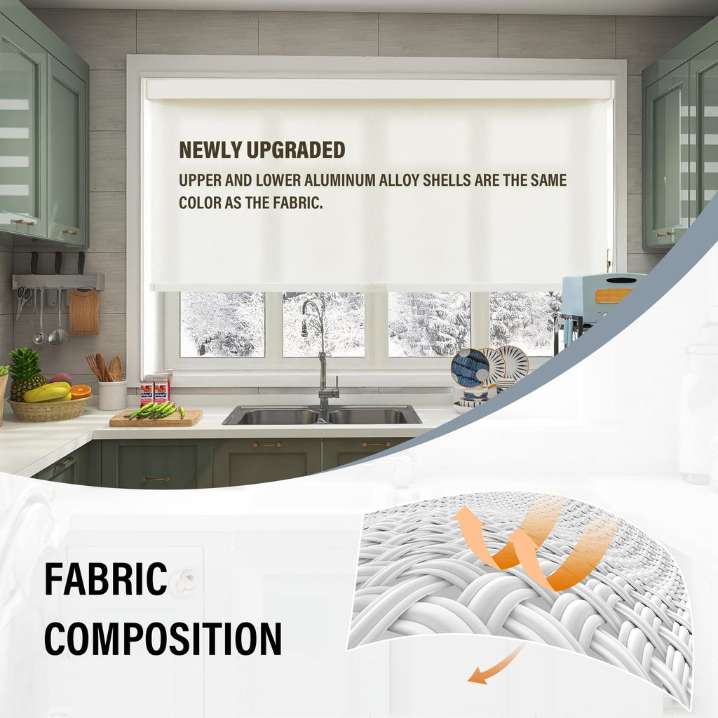 Light Filtering Roller Shades for Windows, 34" W x 72" H, Ivory