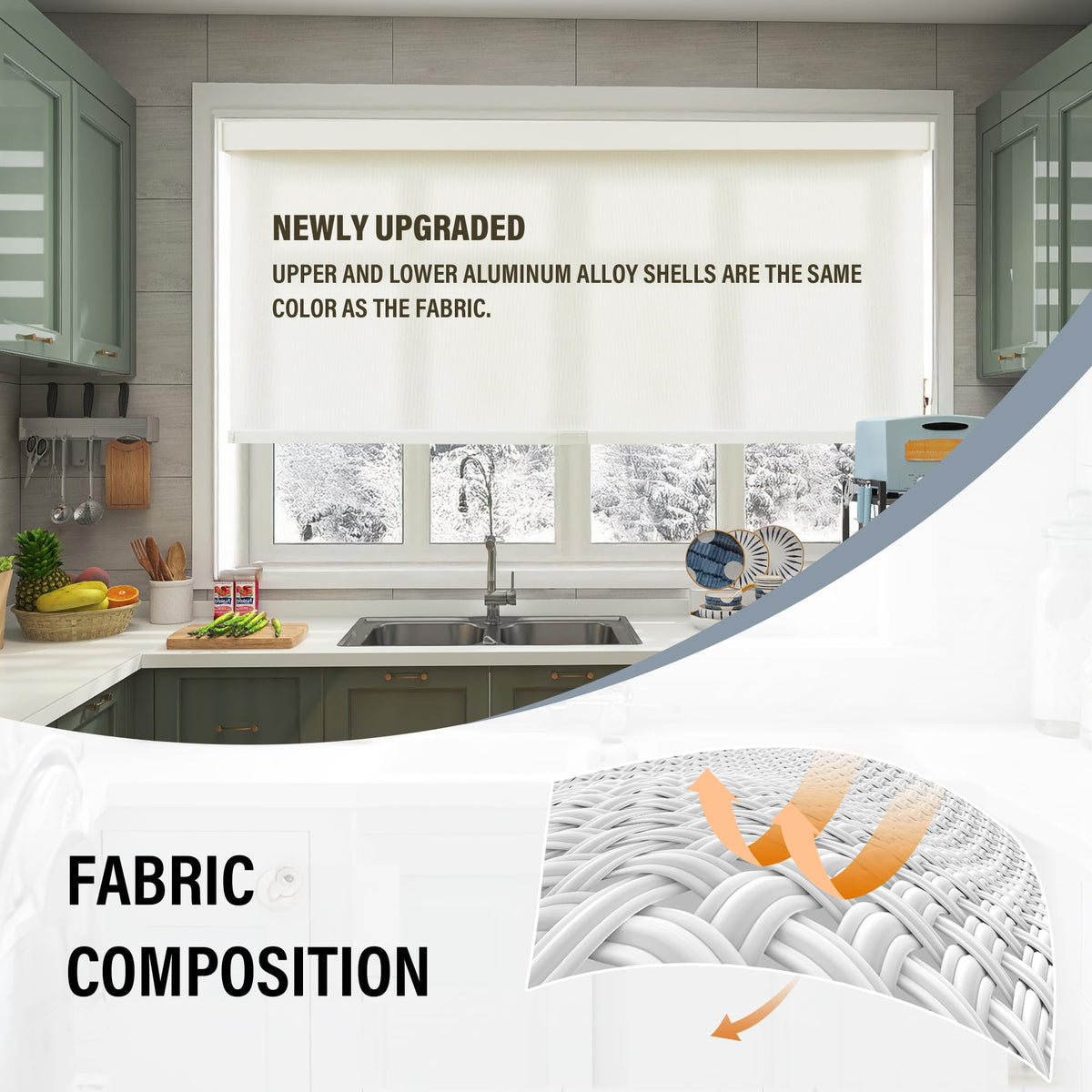 Light Filtering Roller Shades for Windows, 34" W x 72" H, Ivory