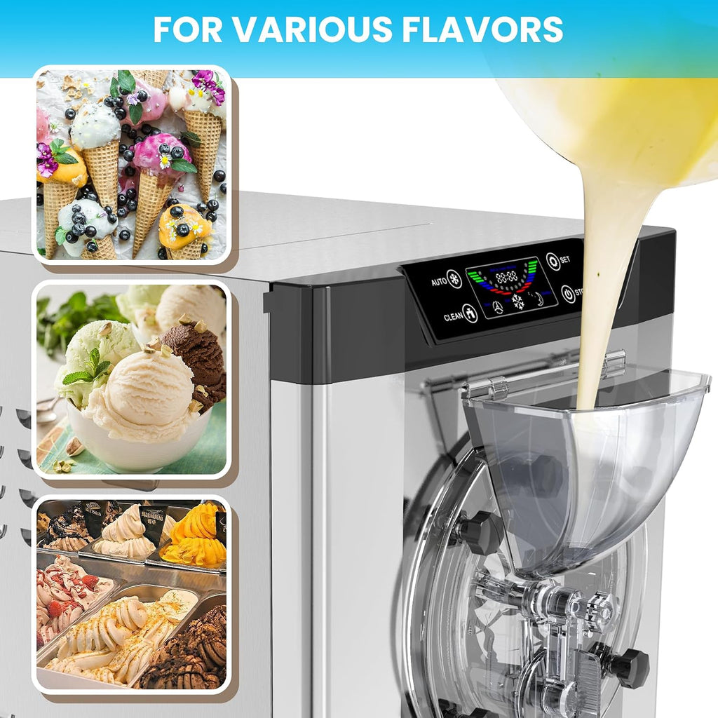 2000W Commercial Ice Cream Machine, 4.8-6.4 gal/H Single Flavor Countertop Hard Serve Ice Cream Maker, Hard Ice Cream