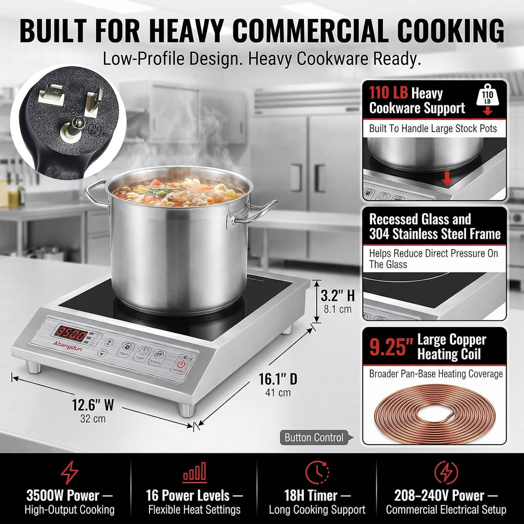 3500W Commercial Induction Cooktop, 220V Induction Hot Plate