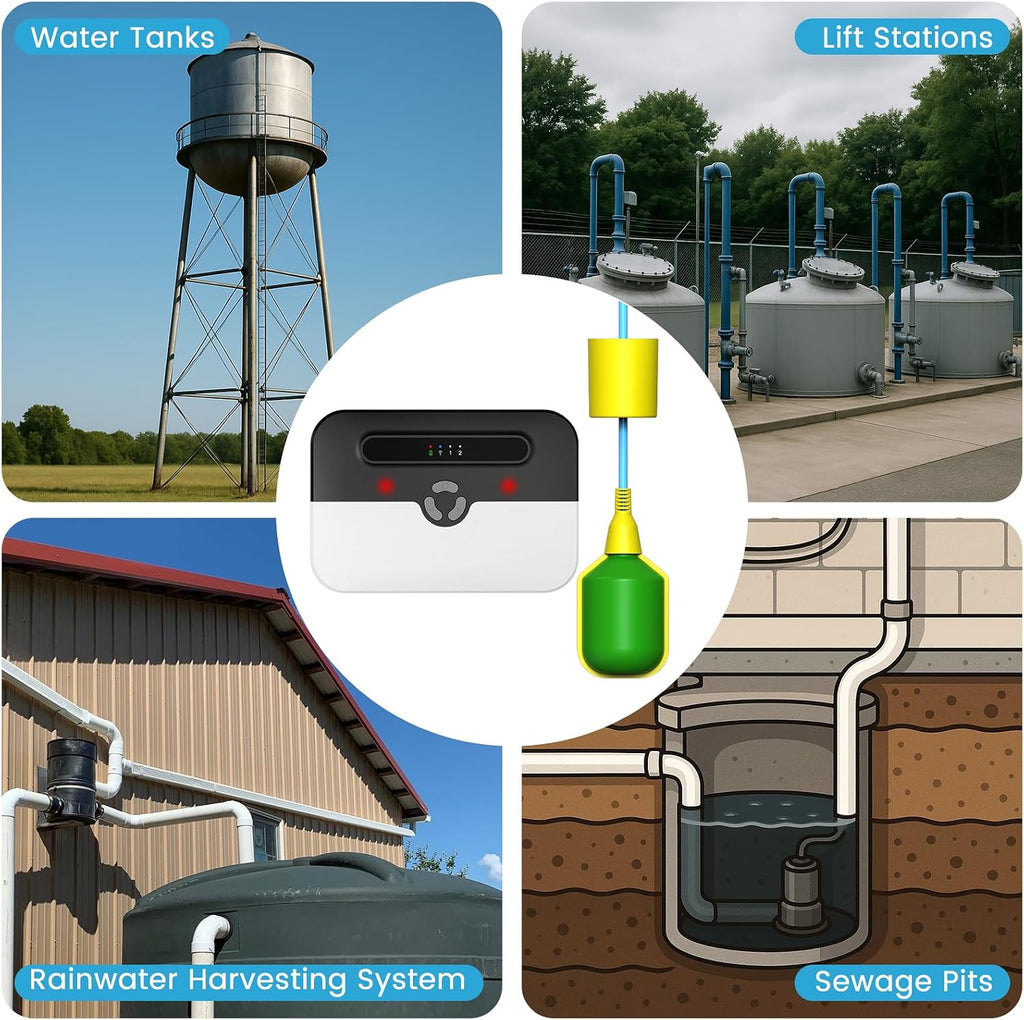 WiFi Sump Pump Alarm, High/Low Water Level Alarm, Strobe Light | Free App Alerts, Built-in Backup Battery, IP65