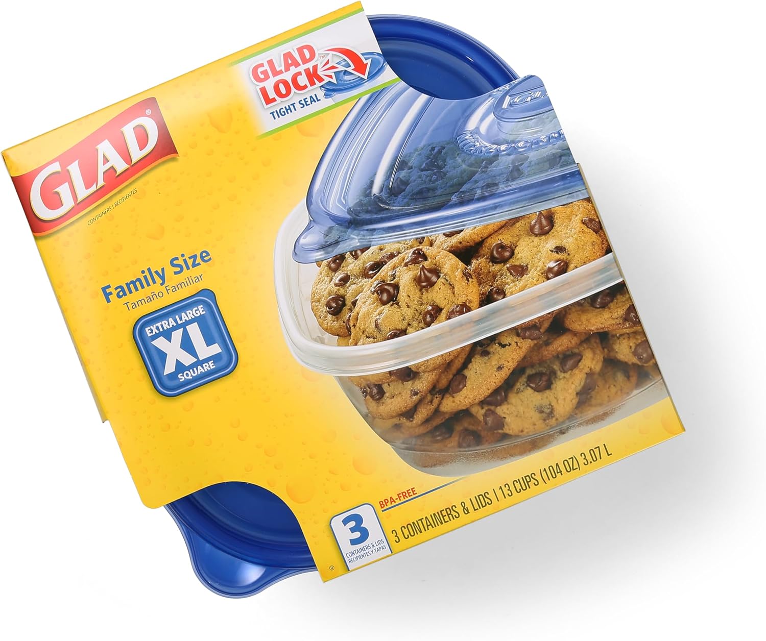 GladWare XL Square Food Storage Containers with Lock Tight Lids, BPA-Free Family Size Plastic Containers for